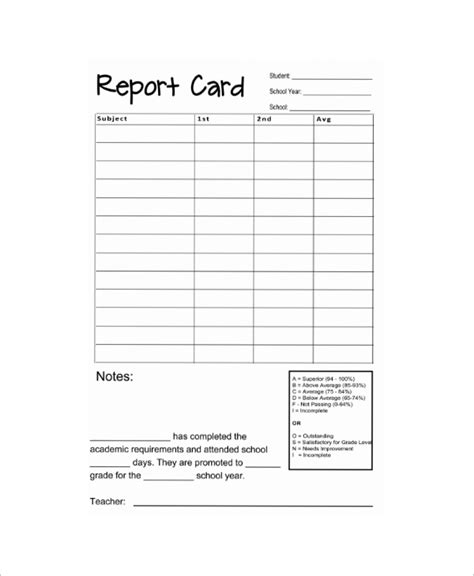 blank report card template pdf